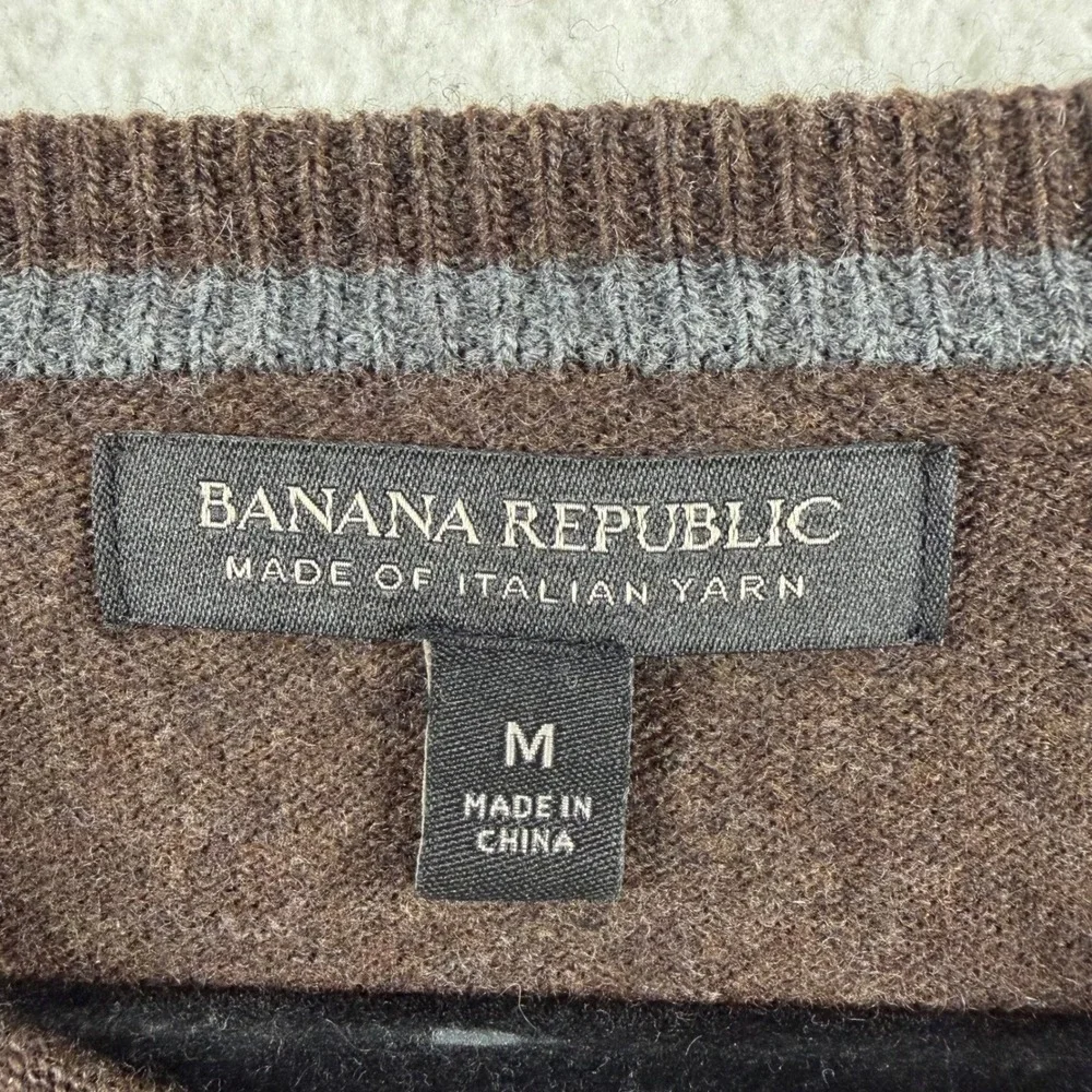 Banana Republic Mens Brown Wool Blend Italian Yarn Elbow Patch Sweater M Preppy